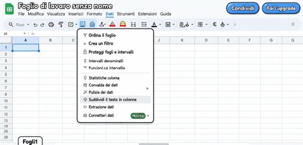 separare nome cognome google sheets
